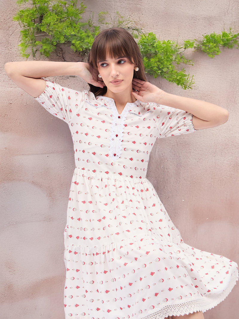 Printed Rayon With Tyer Style Knee Length Dress