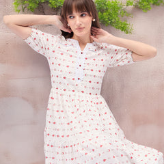 Printed Rayon With Tyer Style Knee Length Dress