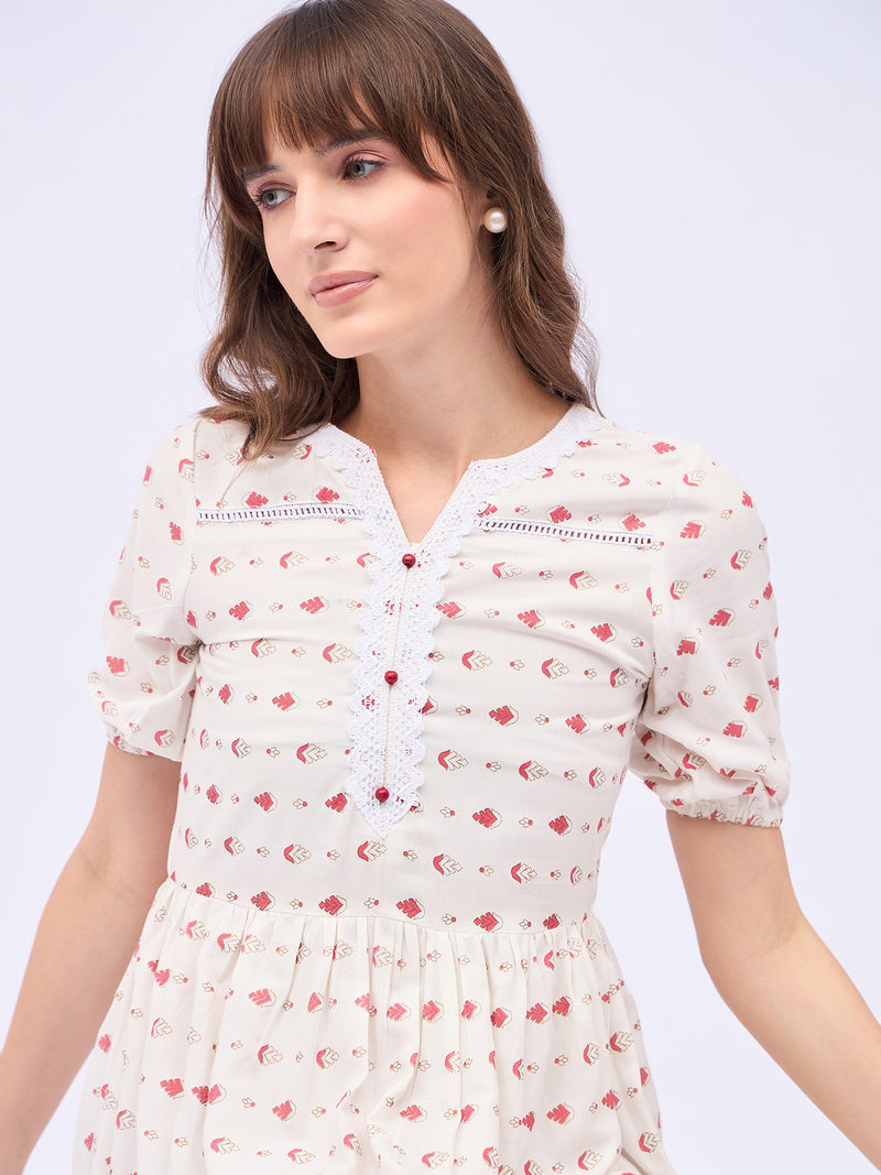 Printed Rayon With Tyer Style Knee Length Dress