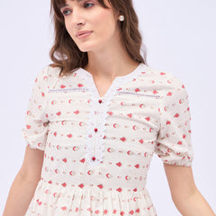 Printed Rayon With Tyer Style Knee Length Dress