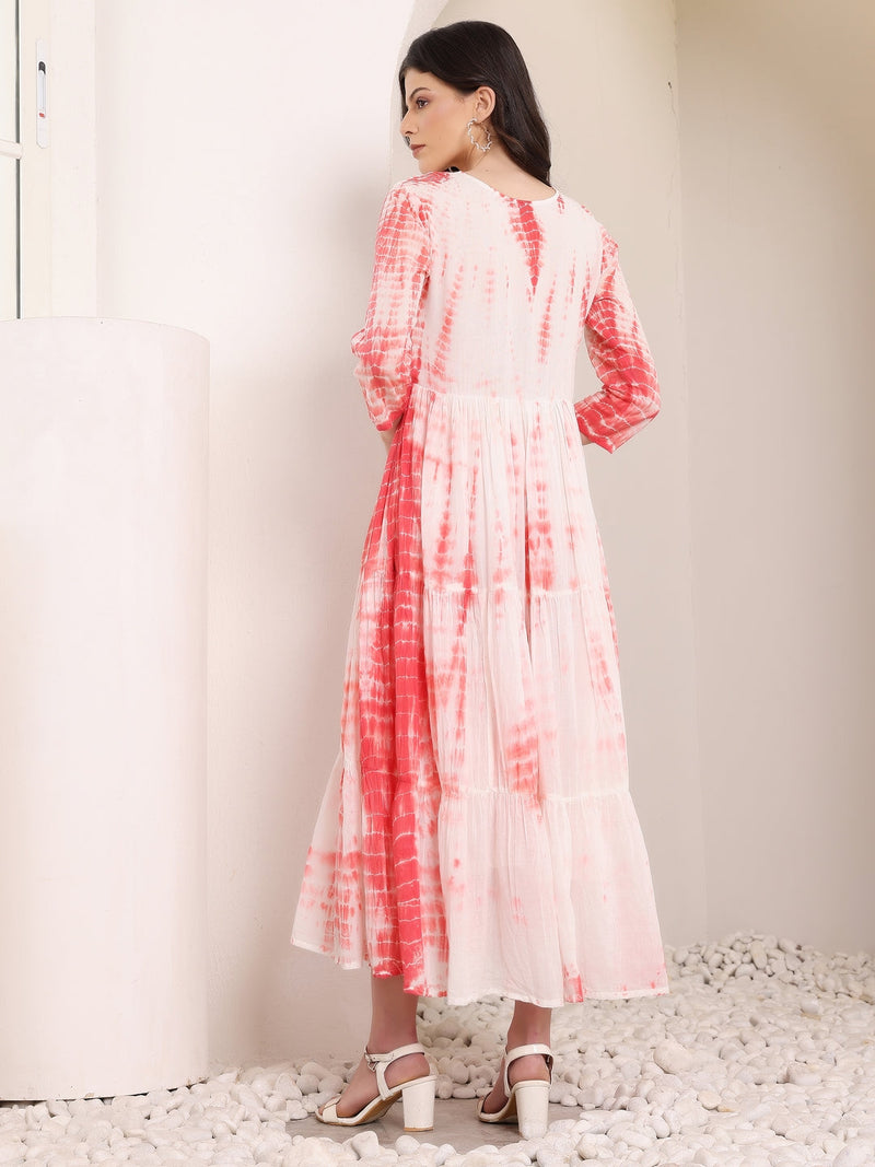 MulCotton Tie and Dye Fit and  Flare Dress