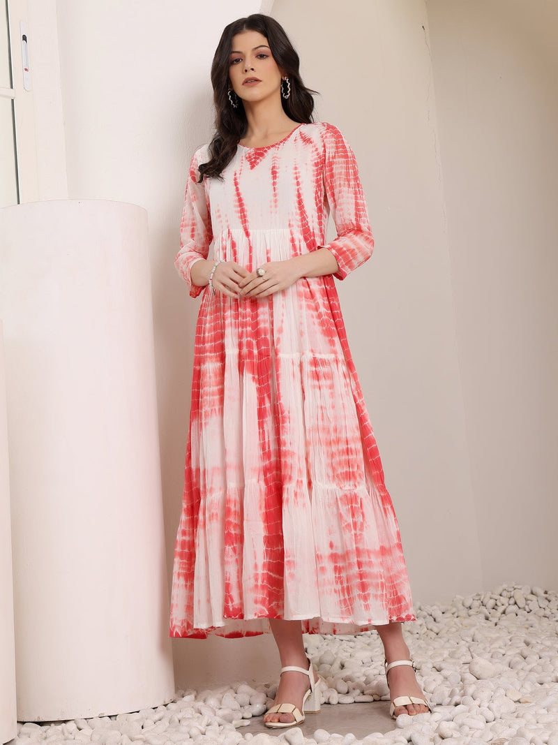MulCotton Tie and Dye Fit and  Flare Dress