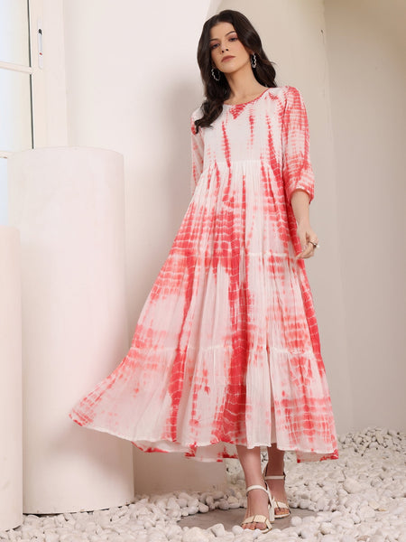 MulCotton Tie and Dye Fit and  Flare Dress