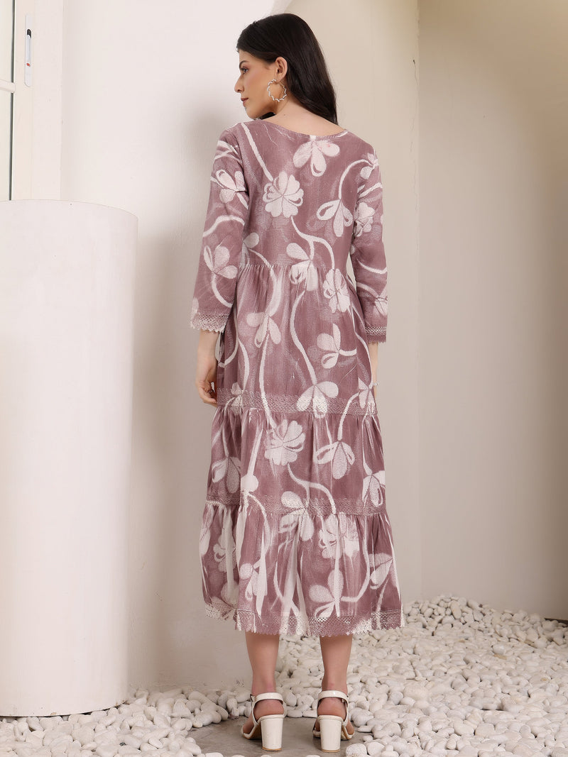Cotton Hand Printed Tiered A-Line Dress