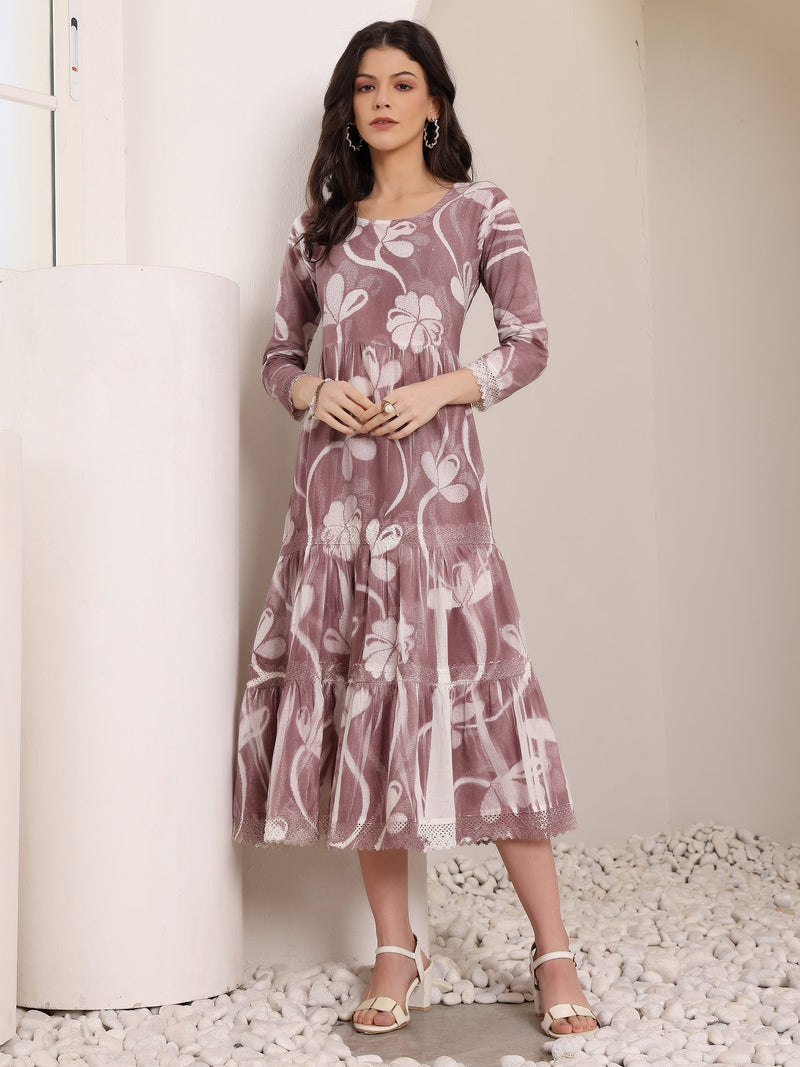 Cotton Hand Printed Tiered A-Line Dress