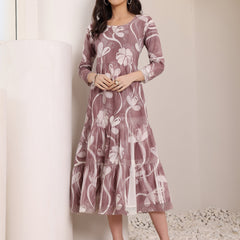 Cotton Hand Printed Tiered A-Line Dress