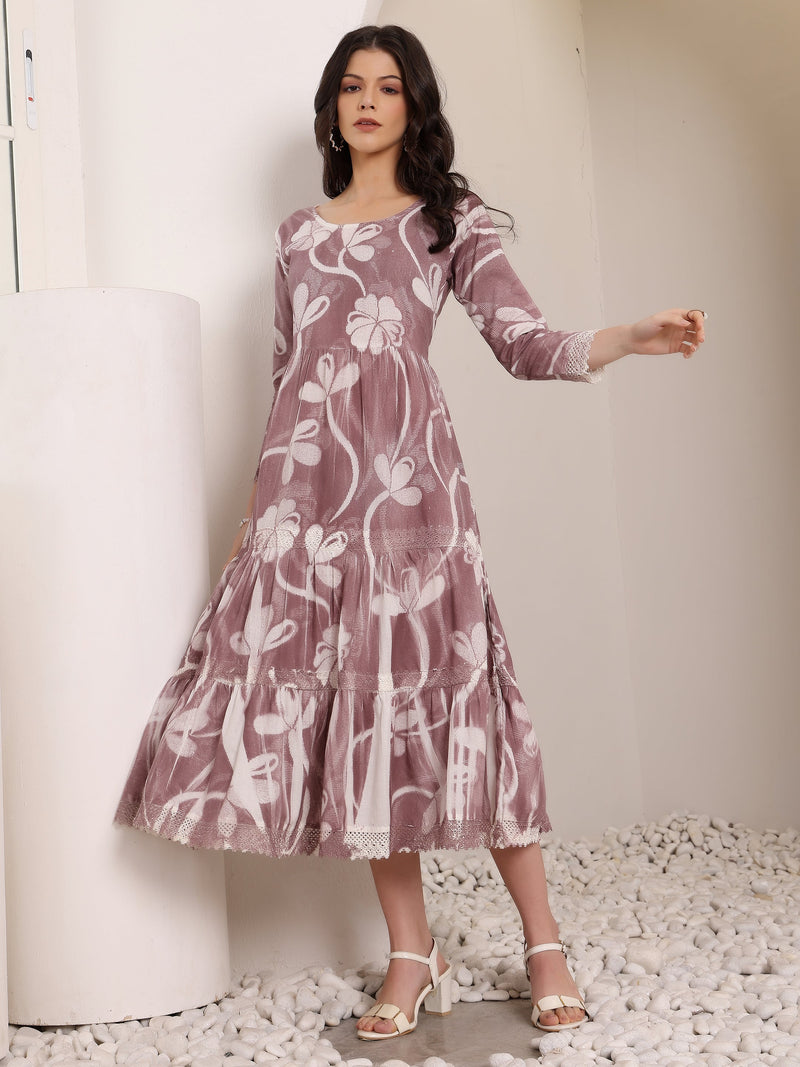 Cotton Hand Printed Tiered A-Line Dress