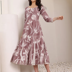 Cotton Hand Printed Tiered A-Line Dress