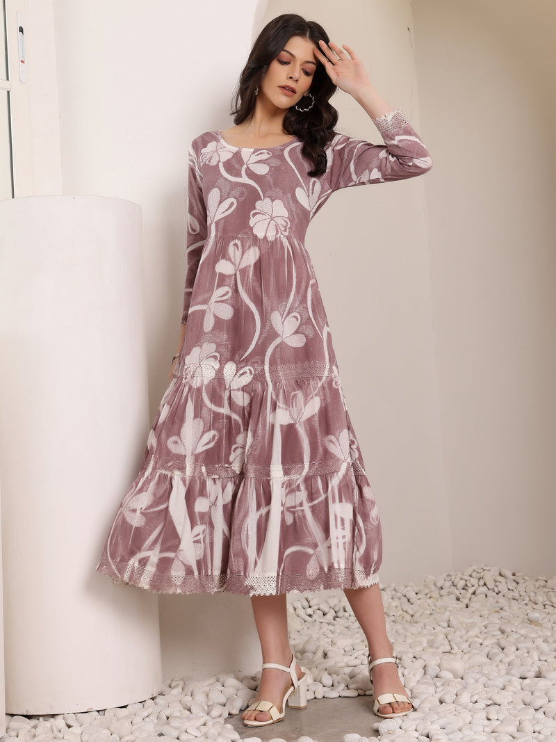 Cotton Hand Printed Tiered A-Line Dress