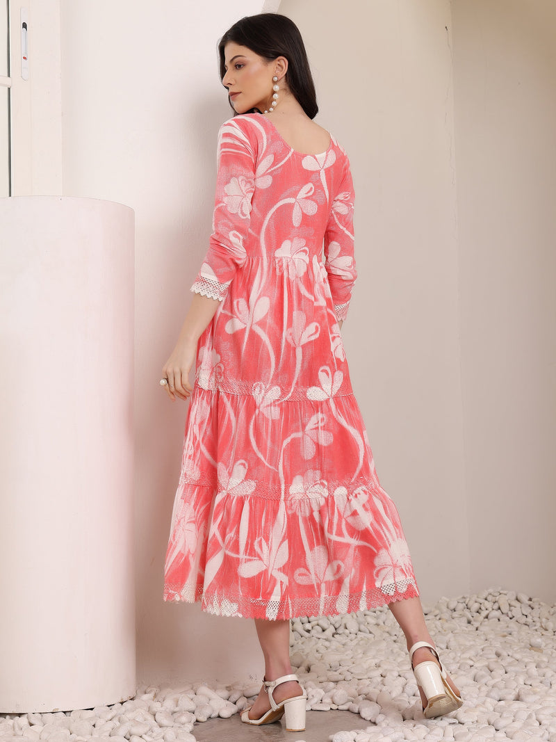 Cotton Hand Printed Tiered A-Line Dress