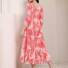 Cotton Hand Printed Tiered A-Line Dress
