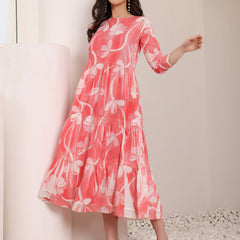 Cotton Hand Printed Tiered A-Line Dress