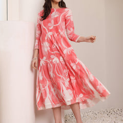 Cotton Hand Printed Tiered A-Line Dress