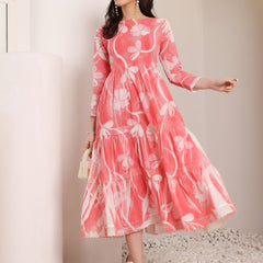 Cotton Hand Printed Tiered A-Line Dress