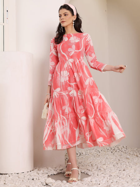 Cotton Hand Printed Tiered A-Line Dress
