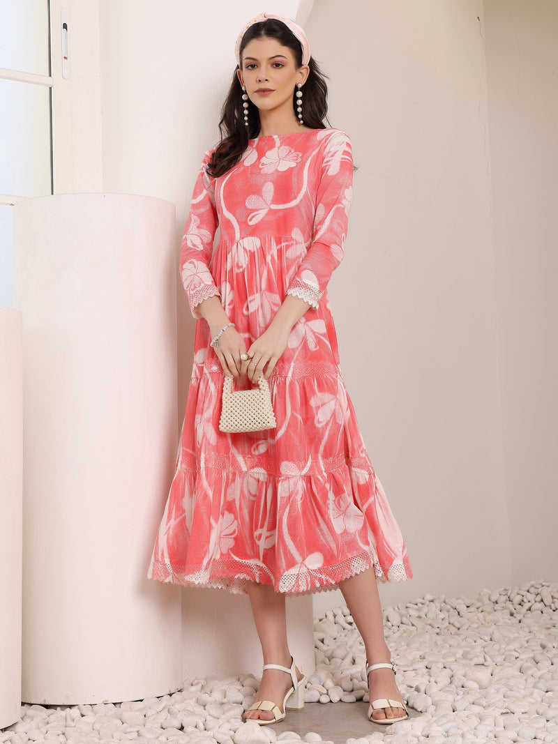 Cotton Hand Printed Tiered A-Line Dress