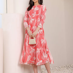 Cotton Hand Printed Tiered A-Line Dress