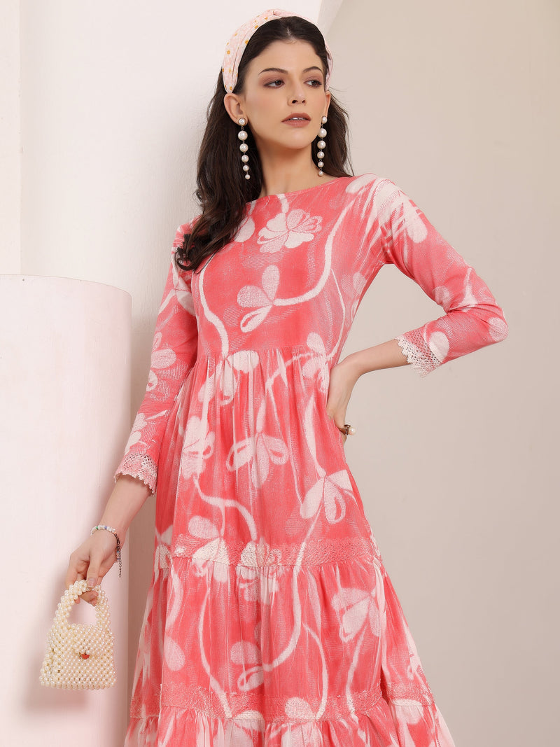 Cotton Hand Printed Tiered A-Line Dress