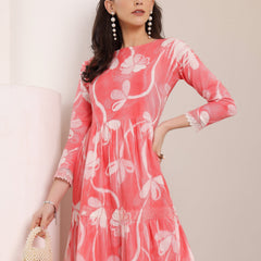 Cotton Hand Printed Tiered A-Line Dress
