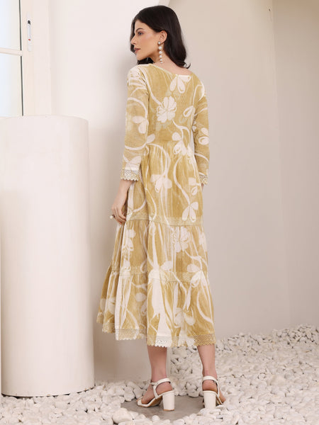 Cotton Hand Printed Tiered A-Line Dress