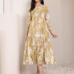 Cotton Hand Printed Tiered A-Line Dress