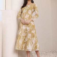 Cotton Hand Printed Tiered A-Line Dress