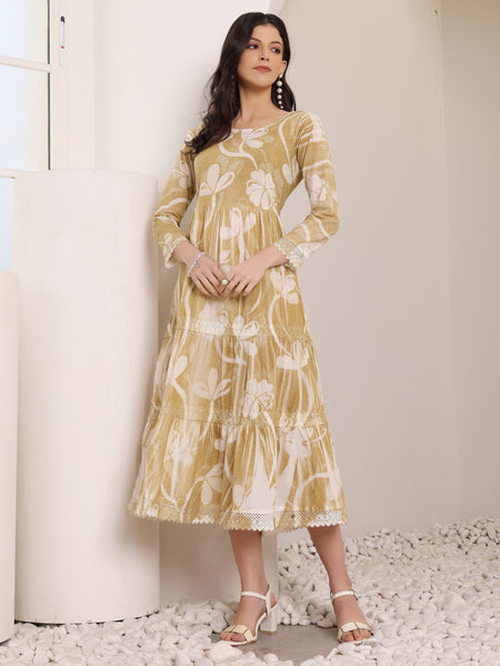 Cotton Hand Printed Tiered A-Line Dress