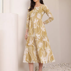 Cotton Hand Printed Tiered A-Line Dress