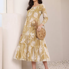 Cotton Hand Printed Tiered A-Line Dress