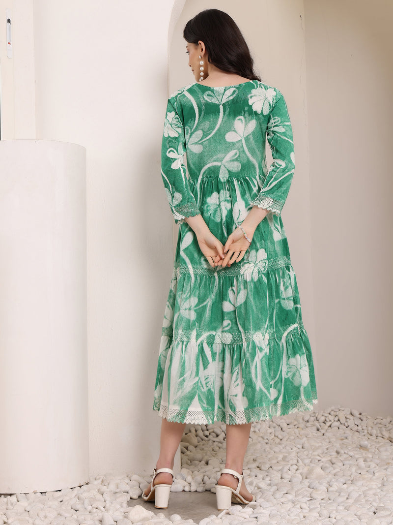 Cotton Hand Printed Tiered A-Line Dress