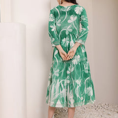 Cotton Hand Printed Tiered A-Line Dress