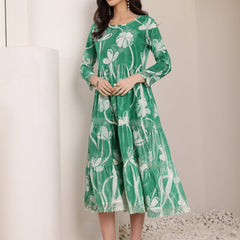 Cotton Hand Printed Tiered A-Line Dress