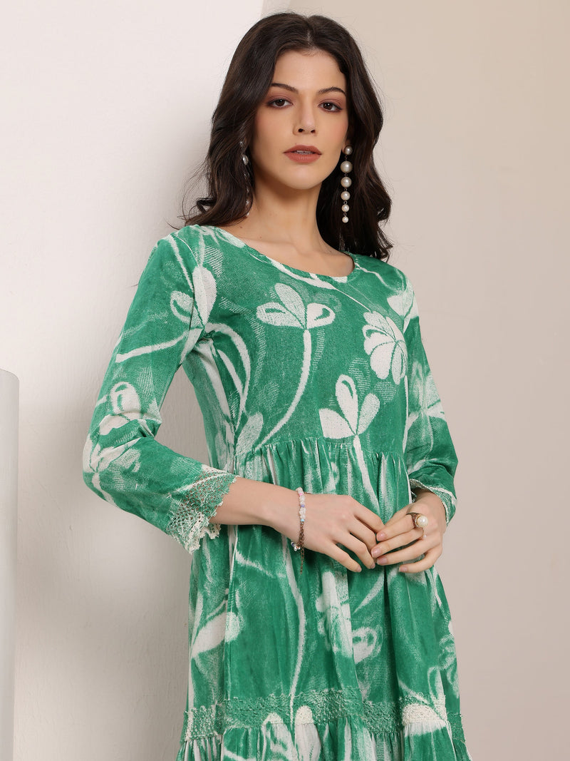 Cotton Hand Printed Tiered A-Line Dress