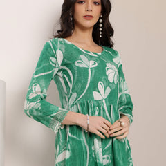 Cotton Hand Printed Tiered A-Line Dress