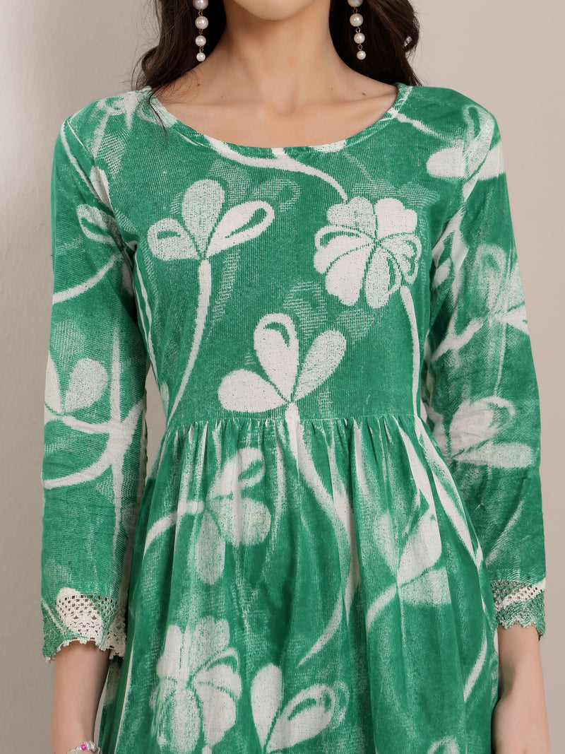 Cotton Hand Printed Tiered A-Line Dress