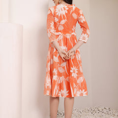 Cotton Schiffli Hand Printed Tiered A-Line Dress