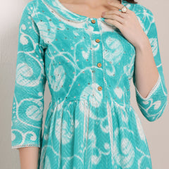 Cotton Schiffli Hand Printed Tiered A-Line Dress