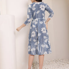 Cotton Schiffli Hand Printed Tiered A-Line Dress