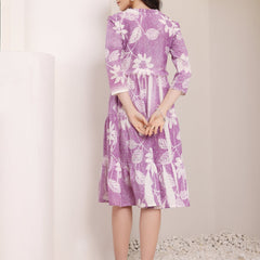 Cotton Schiffli Hand Printed Tiered A-Line Dress