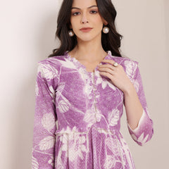 Cotton Schiffli Hand Printed Tiered A-Line Dress