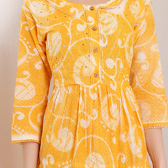 Cotton Schiffli Hand Printed Tiered A-Line Dress