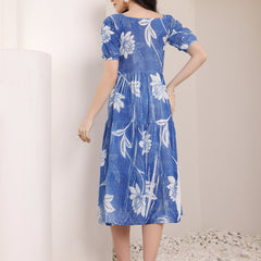 Cotton Schiffli Hand Printed Knee Length Dress