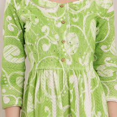 Cotton Schiffli Hand Printed Tiered A-Line Dress