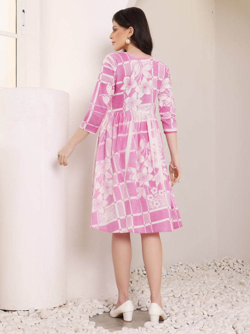 Cotton Hand Printed Tiered A-Line Dress