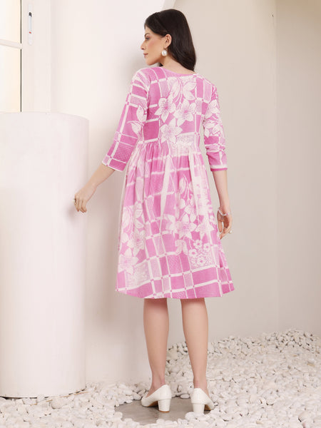 Cotton Hand Printed Tiered A-Line Dress