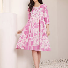 Cotton Hand Printed Tiered A-Line Dress