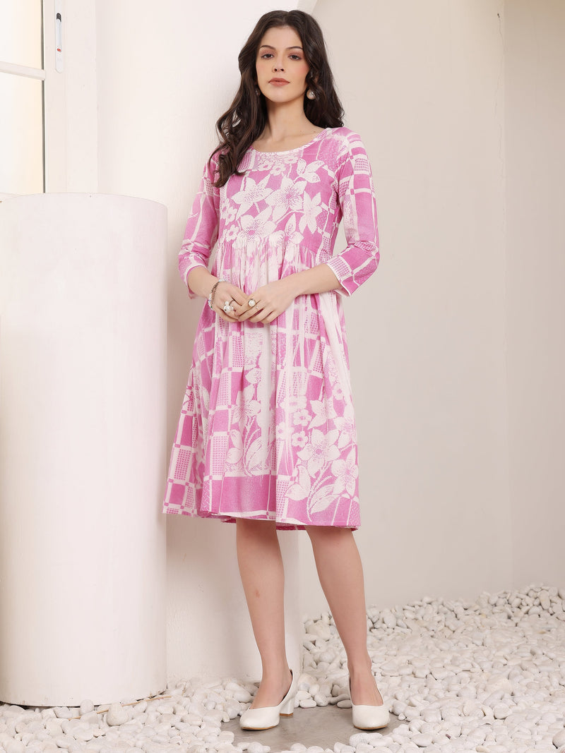 Cotton Hand Printed Tiered A-Line Dress