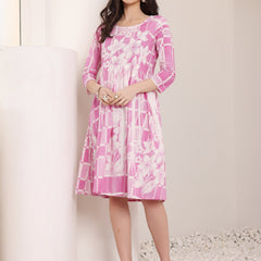 Cotton Hand Printed Tiered A-Line Dress