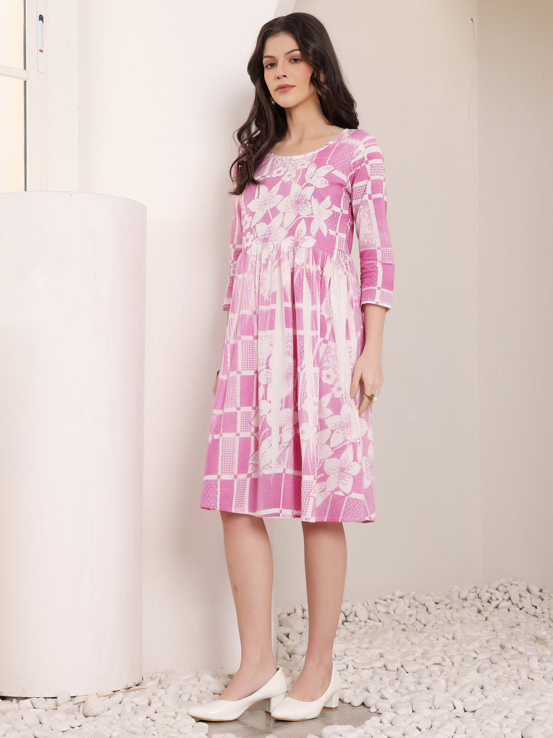 Cotton Hand Printed Tiered A-Line Dress