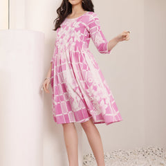 Cotton Hand Printed Tiered A-Line Dress